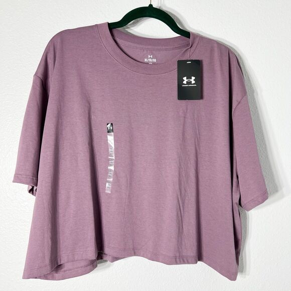 Under Armour T-Shirt XL Purple Cropped Tee Boxy Loose Activewear Athleisure - Picture 2 of 11